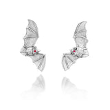 Bat Ruby Eyes Earrings in Silver