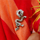 Dragon Zodiac Ruby Eyes Ladies Brooch in Silver