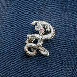 Dragon Zodiac Ruby Eyes Mens Lapel Pin in Silver