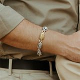 Elephant Hair Link Bracelet Mens with Gold in Silver