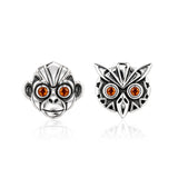 Monkey & Owl Garnet Eyes Earrings in Silver