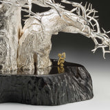 The Baobab Tree in Sterling Silver on Zimbabwean Blackwood base with 18ct Gold Bushmen