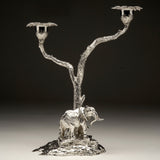 Elephant & Mopane Tree Candelabra Pair in Sterling Silver