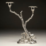 Elephant & Mopane Tree Candelabra Pair in Sterling Silver