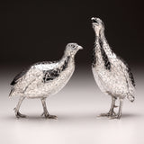 Francolin Pair Sculptures in Sterling Silver