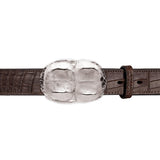 Crocodile Hornback Belt Buckle in Sterling Silver and Brown Crocodile Leather Belt Strap