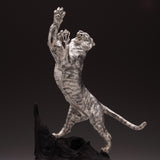 Tiger Sculpture in Sterling Silver on Zimbabwean Blackwood base