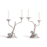 Elephant & Mopane Tree Candelabra Pair in Sterling Silver