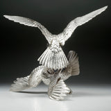 Saker Falcon Attacking & Houbara Bustard Sculpture in Sterling Silver