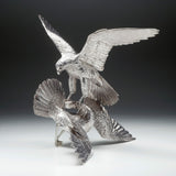 Saker Falcon Attacking & Houbara Bustard Sculpture in Sterling Silver