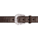 Hippopotamus Belt Buckle in Sterling Silver and Brown Crocodile Skin Leather Belt Strap