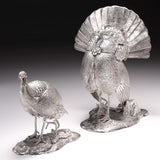 Wild Turkey Pair Sculptures in Sterling Silver