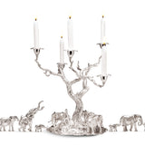 Tree of Lights Candelabra & Elephant Herd Sculptures in Sterling Silver