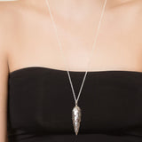 Model Wearing Large Pangolin Scale Pendant in Sterling Silver