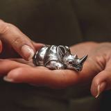 Rhino with Tiger Eyes Paperweight in Silver