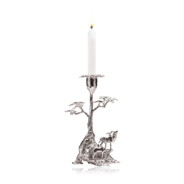Root Tree & Kudu Candle Holder in Sterling Silver