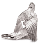 Saker Falcon Mantling & Houbara Bustard Sculpture in Sterling Silver