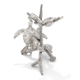 Hawksbill Sea Turtle Family Sculpture in Sterling Silver with Tsavorite Garnet Eyes