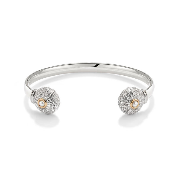Sea Urchin Wire Cuff in Pearl in Sterling Silver and 18ct Gold