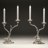Elephant & Mopane Tree Candelabra Pair in Sterling Silver
