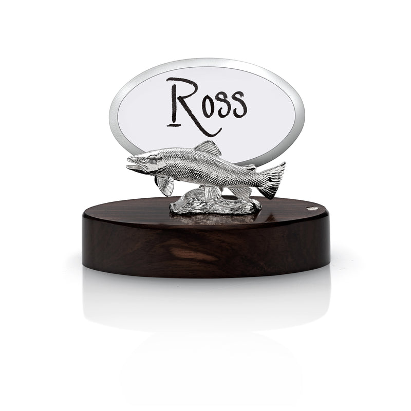 Brown Trout Place Card Holder in Silver