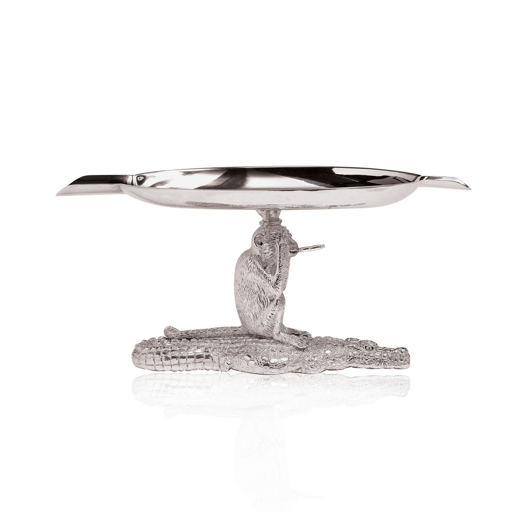 Crocodile & Monkey Ashtray in Silver