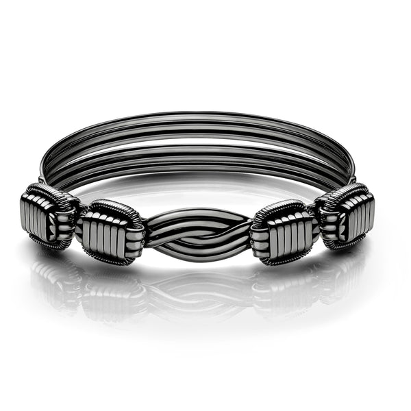 Elephant Hair Bangle Ladies in Silver with Midnight Patina
