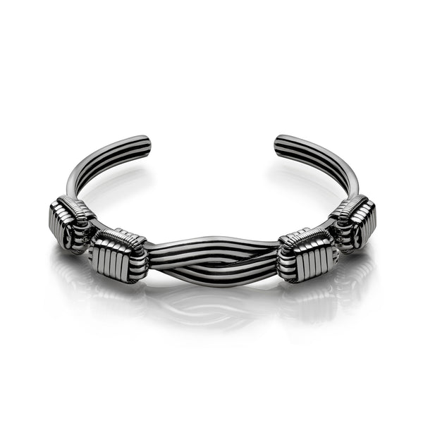 Elephant Hair Cuff Mens in Silver with Midnight Patina