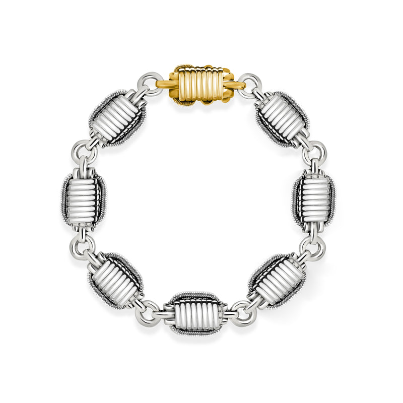 Elephant Hair Link Bracelet Mens with Gold in Silver