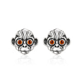 Monkey Garnet Eyes Earrings in Silver