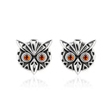Owl Garnet Eyes Earrings in Silver