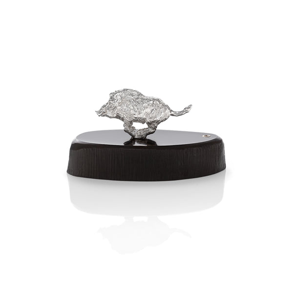 Boar Miniature on Dark Wood Base in Silver