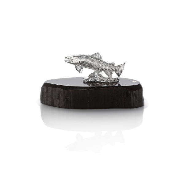 Brown Trout Miniature on Dark Wood Base in Silver