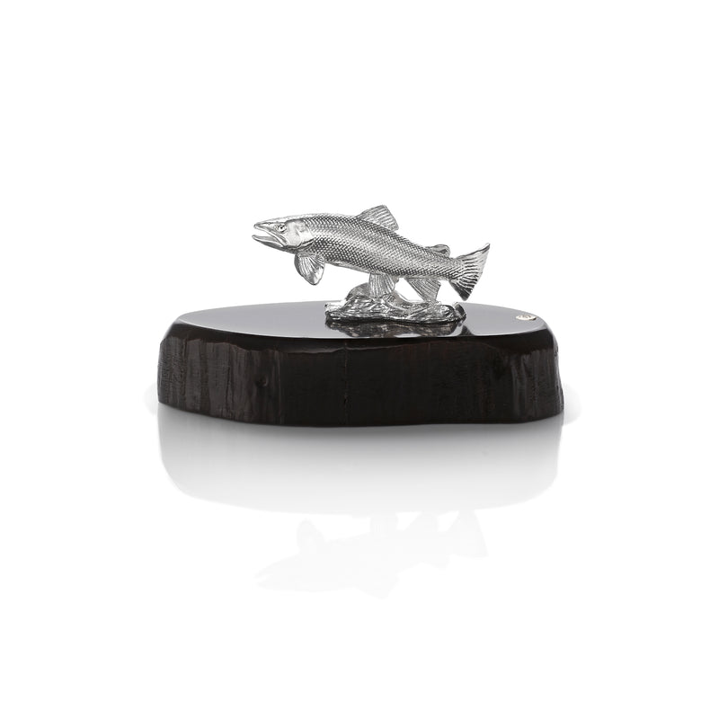 Brown Trout Miniature on Dark Wood Base in Silver