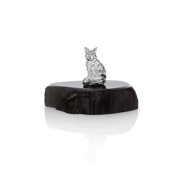 Fox Miniature on Dark Wood Base in Silver