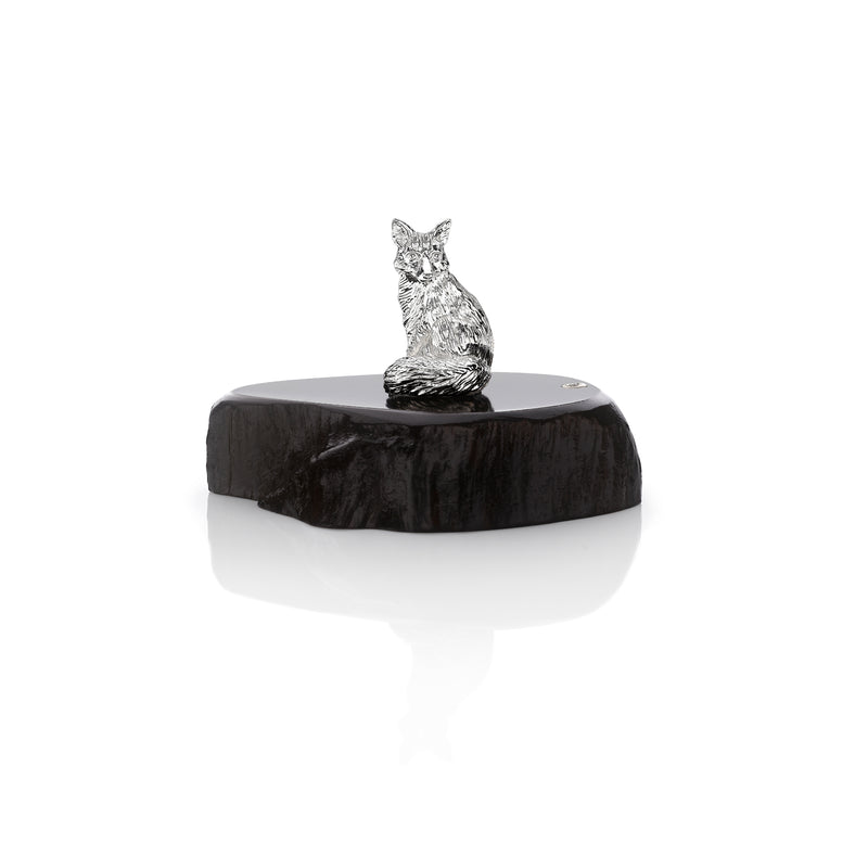 Fox Miniature on Dark Wood Base in Silver