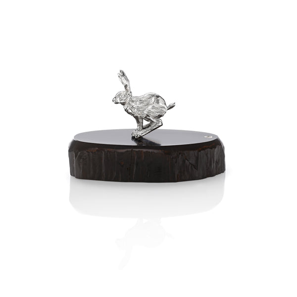 Hare Miniature on Dark Wood Base in Silver
