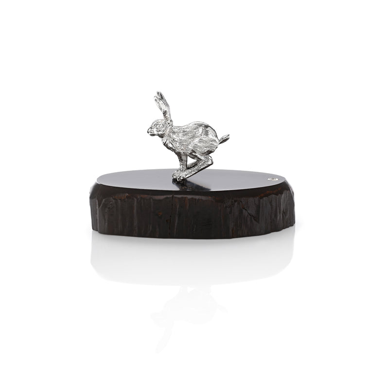 Hare Miniature on Dark Wood Base in Silver