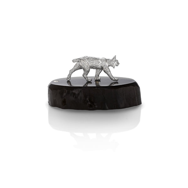 Lynx Miniature on Dark Wood Base in Silver