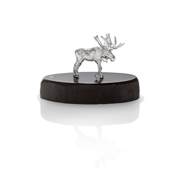 Moose Miniature on Dark Wood Base in Silver