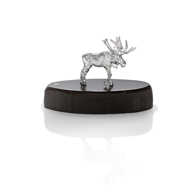 Moose Miniature on Dark Wood Base in Silver