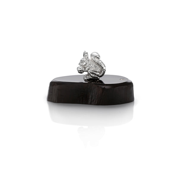 Red Squirrel Miniature on Dark Wood Base in Silver