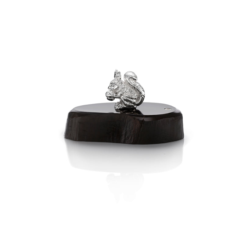 Red Squirrel Miniature on Dark Wood Base in Silver