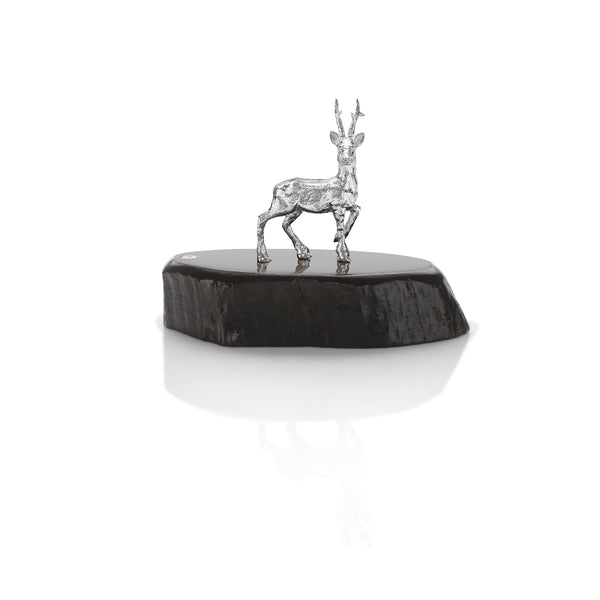 Roe Buck Miniature on Dark Wood Base in Silver