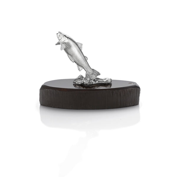 Salmon Miniature on Dark Wood Base in Silver