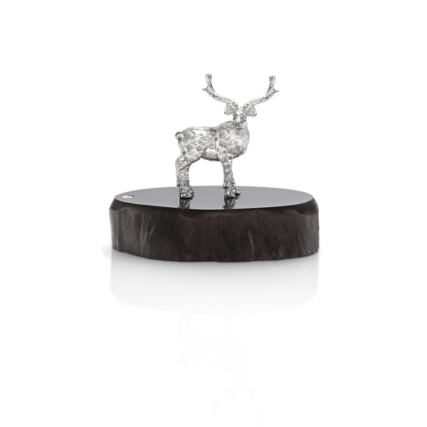 Stag Miniature on Dark Wood Base in Silver