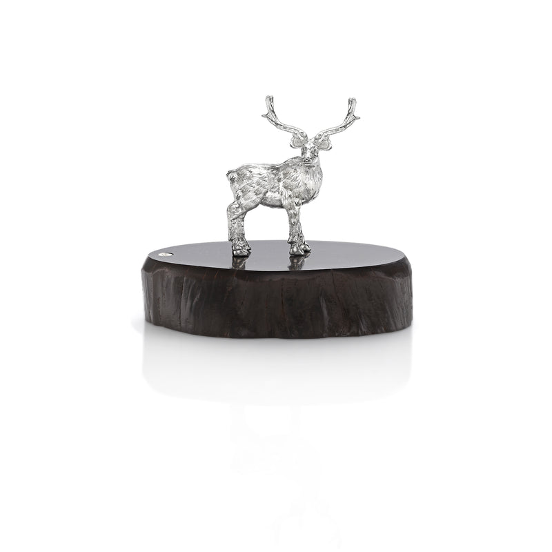 Stag Miniature on Dark Wood Base in Silver