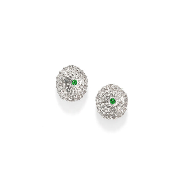 Sea Urchin Petite Stud Earrings - Tsavorite Garnet in Silver