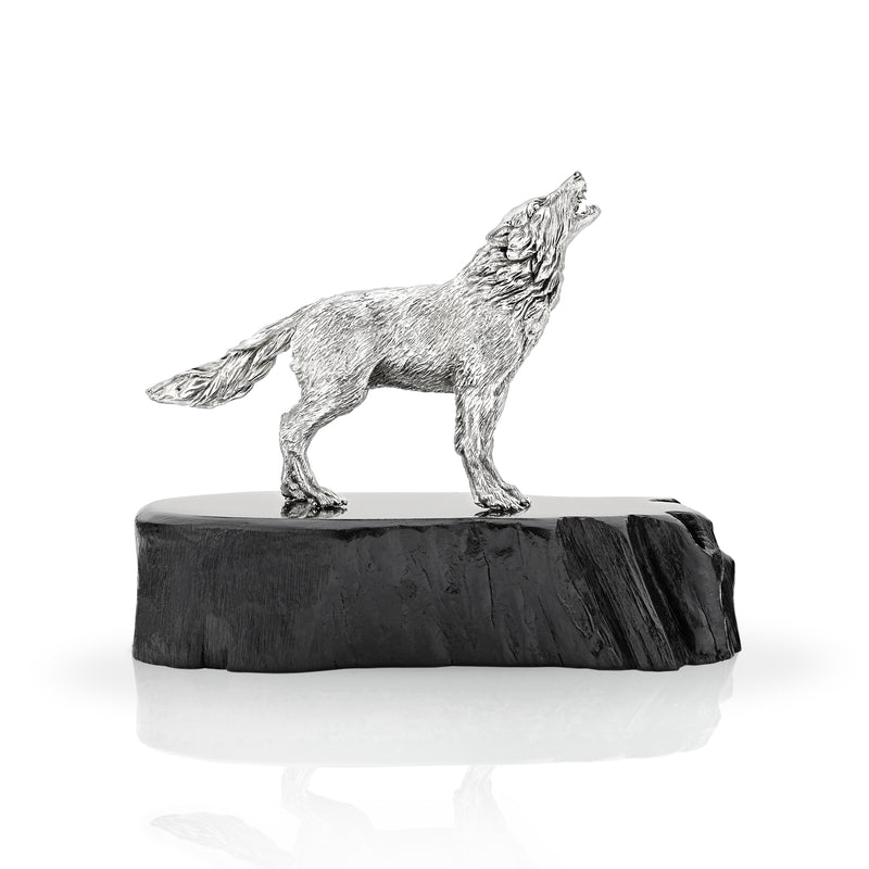 Wolf Standing on Blackwood Base in Silver - Medium