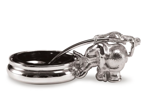 In the much-loved Ele Mustard Pot, the elephant holds the pot whilst a monkey forms part of the spoon and lies across the top of the elephant and tickles his friend's bum.